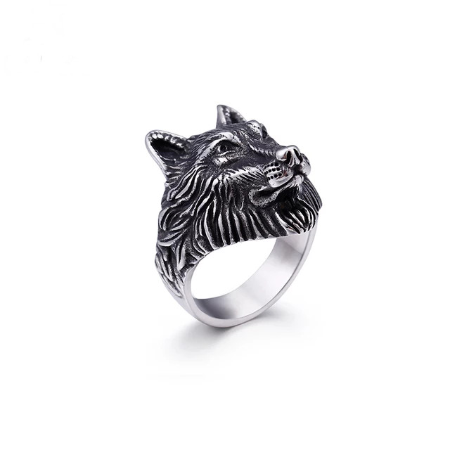 Stainless Steel Biker Wolf Ring For Men Sizes 8-12