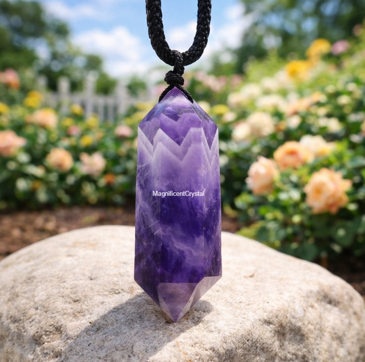 High Quality Chevron Amethyst Stone Pendant Necklace Purple Crystal Jewelry