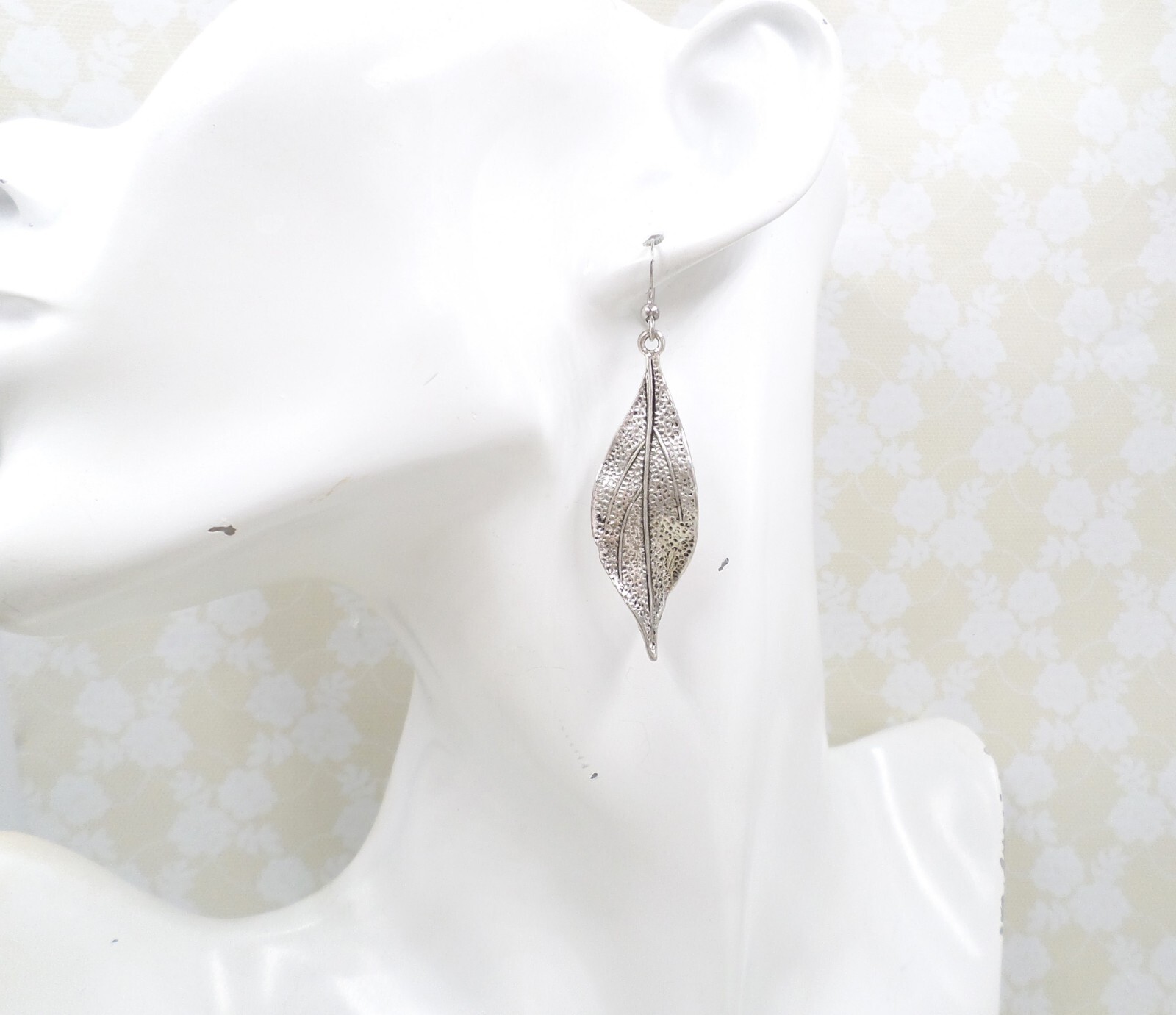 Silver Plated Leaf Dangle Earrings, Botanical Jewelry For Women