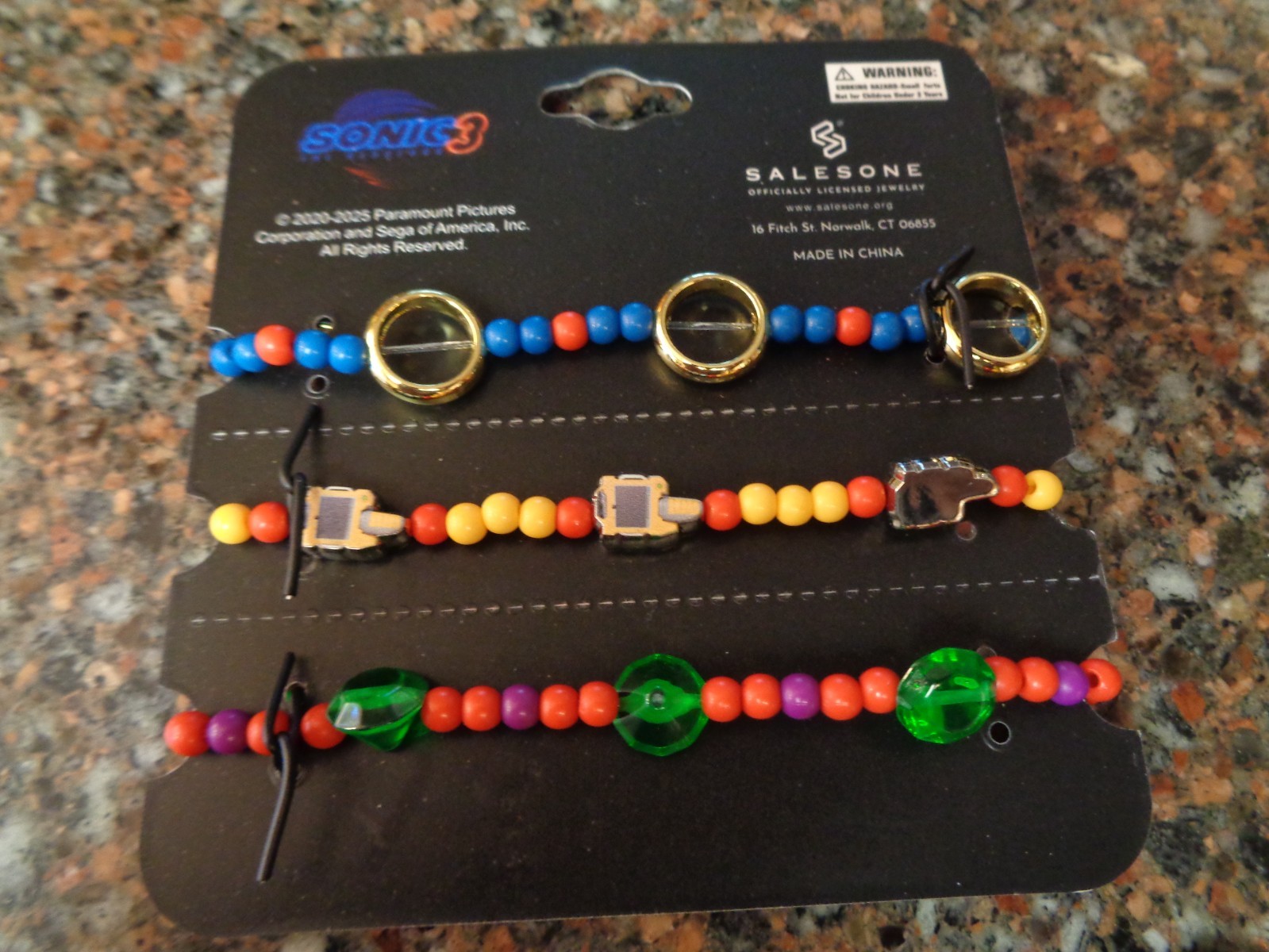 Sonic The Hedgehog 3 Team Sonic Bead Bracelet Set of 3 Charm Tails Knuckles New