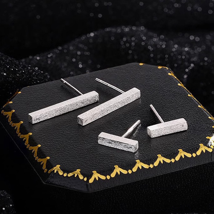 Unisex Women Men Brushed Rectangle Bar Long Bar Stud Earrings