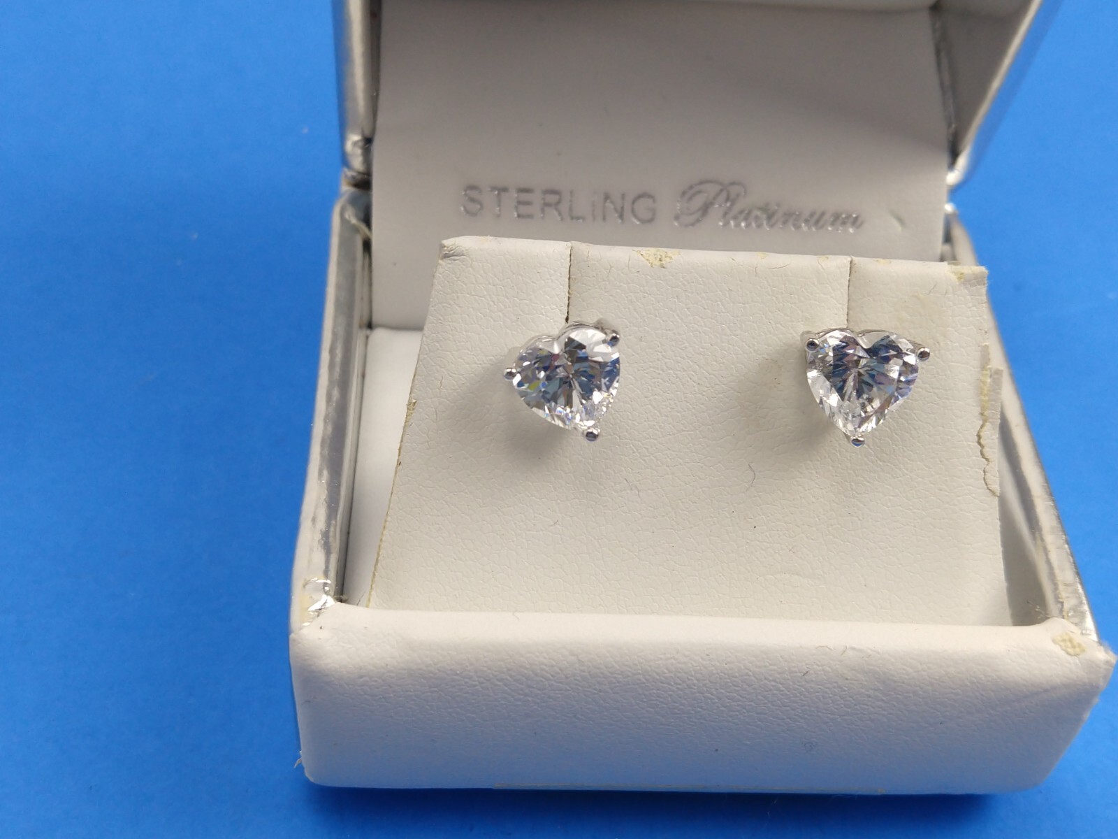 Crislu Sterling Silver Platinum Heart Shaped Cubic Zirconia Stud Earrings