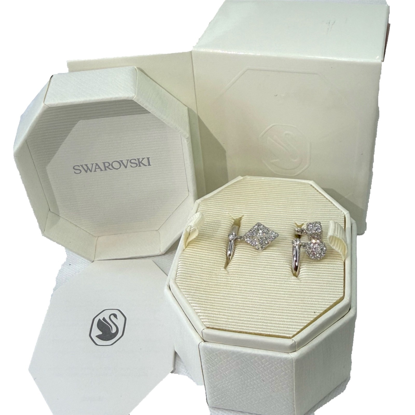SWAROVSKI Dextera Ring Silver Rhodium Plated White Crystals Size 52 UK L In Box