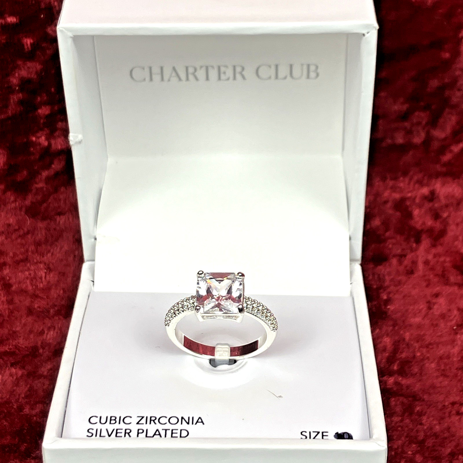 Charter Club CZ Silver Plated Split Halo Ring Sz 6 Open Box