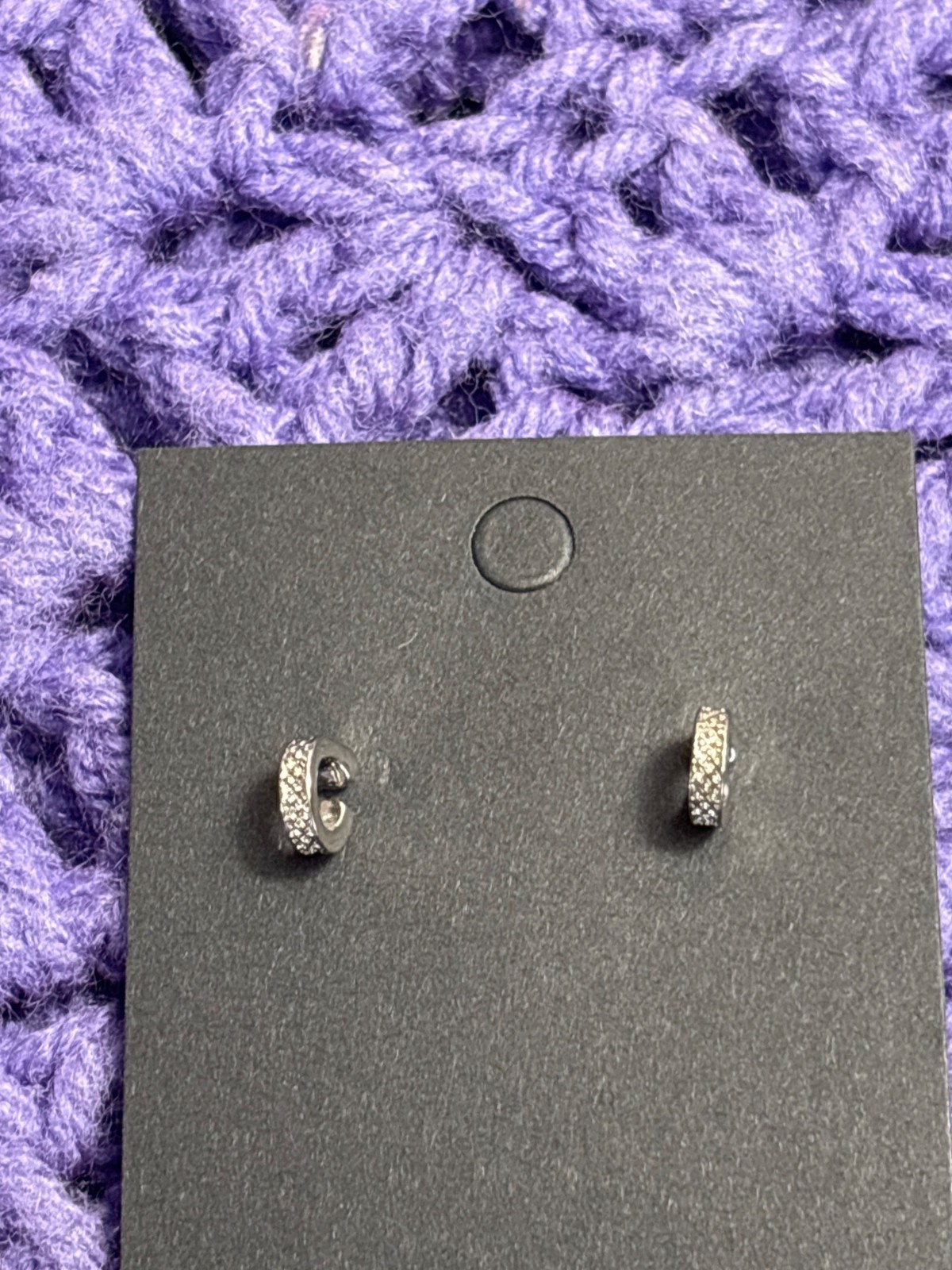 Tiny Silvertone Textured Hoop Earrings 3/8 inch