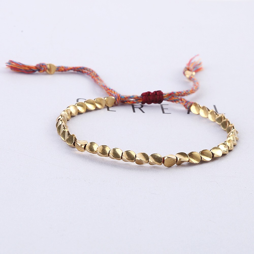 Handmade Tibetan Buddhist Braided Copper Beads Cotton String Women Men Bracelet
