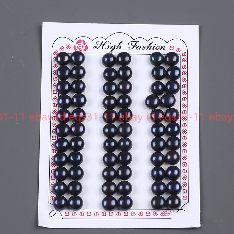 7-8mm Genuine Black Freshwater Pearl Half-drilled Beads For DIY Earring 33 Pairs