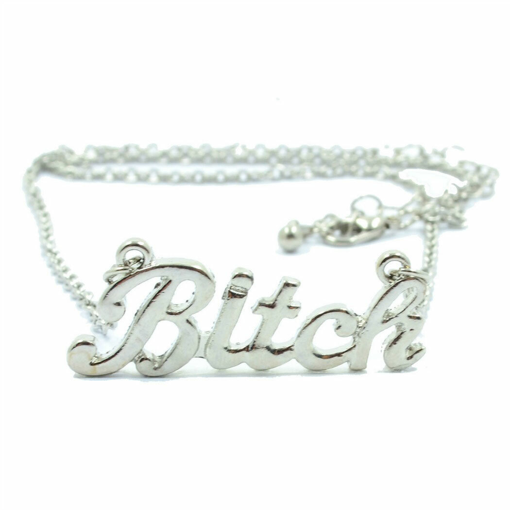 BITCH NECKLACE 1.5″ Charm Pendant Gold Silver Tone Chain HIP HOP Trendy Fashion