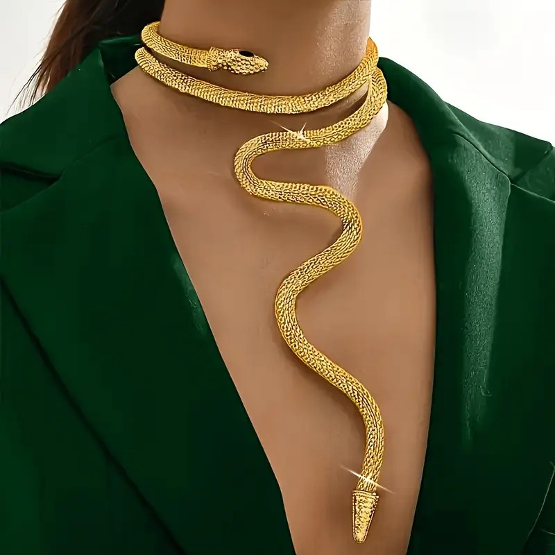 Scaled Golden Adjustable Snake Bracelet Necklace Jewelry Gothic Collar Costume
