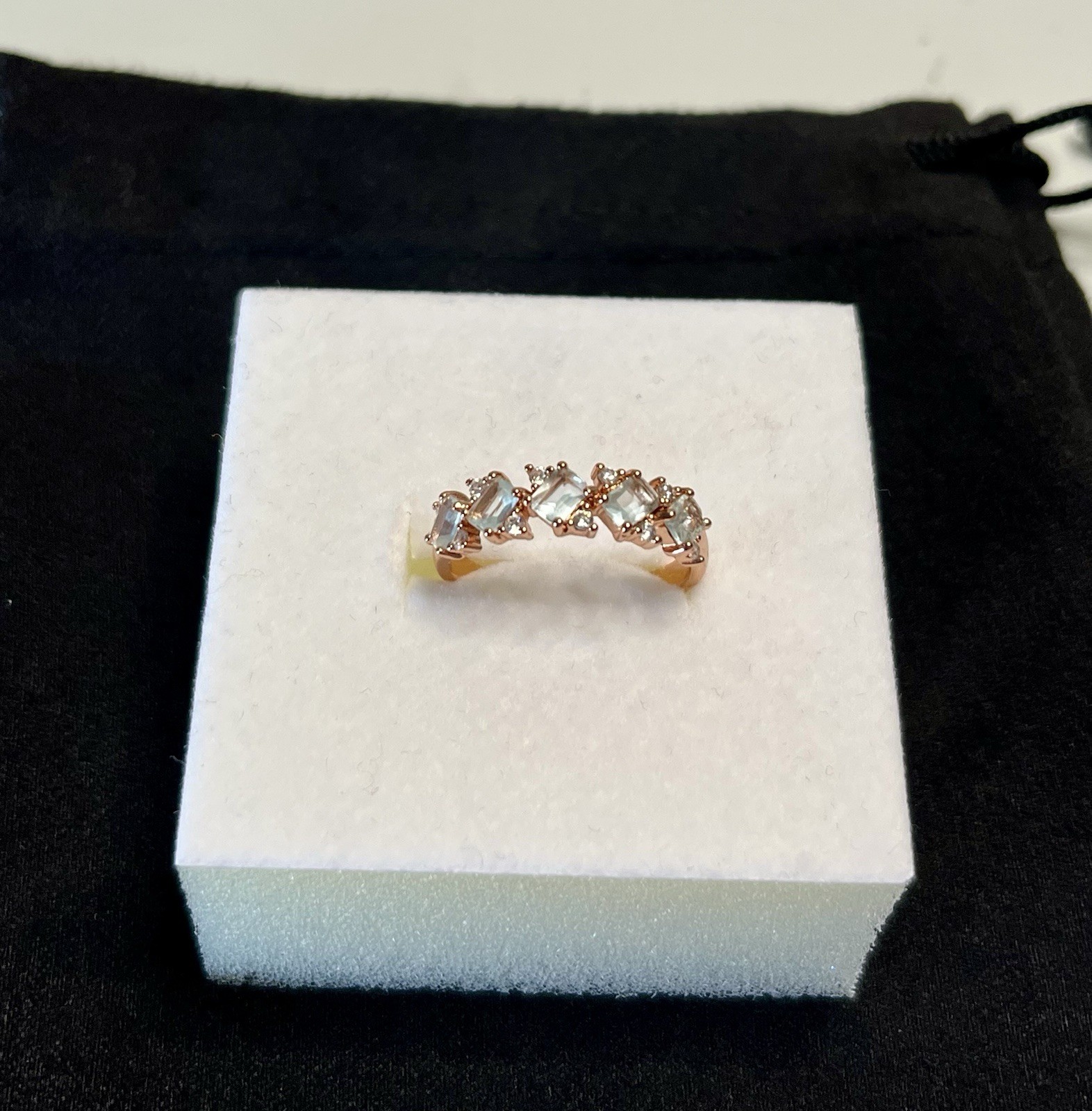 Bomb Party Baguette Cut Cluster Ring Size 8 Light Blue Stone