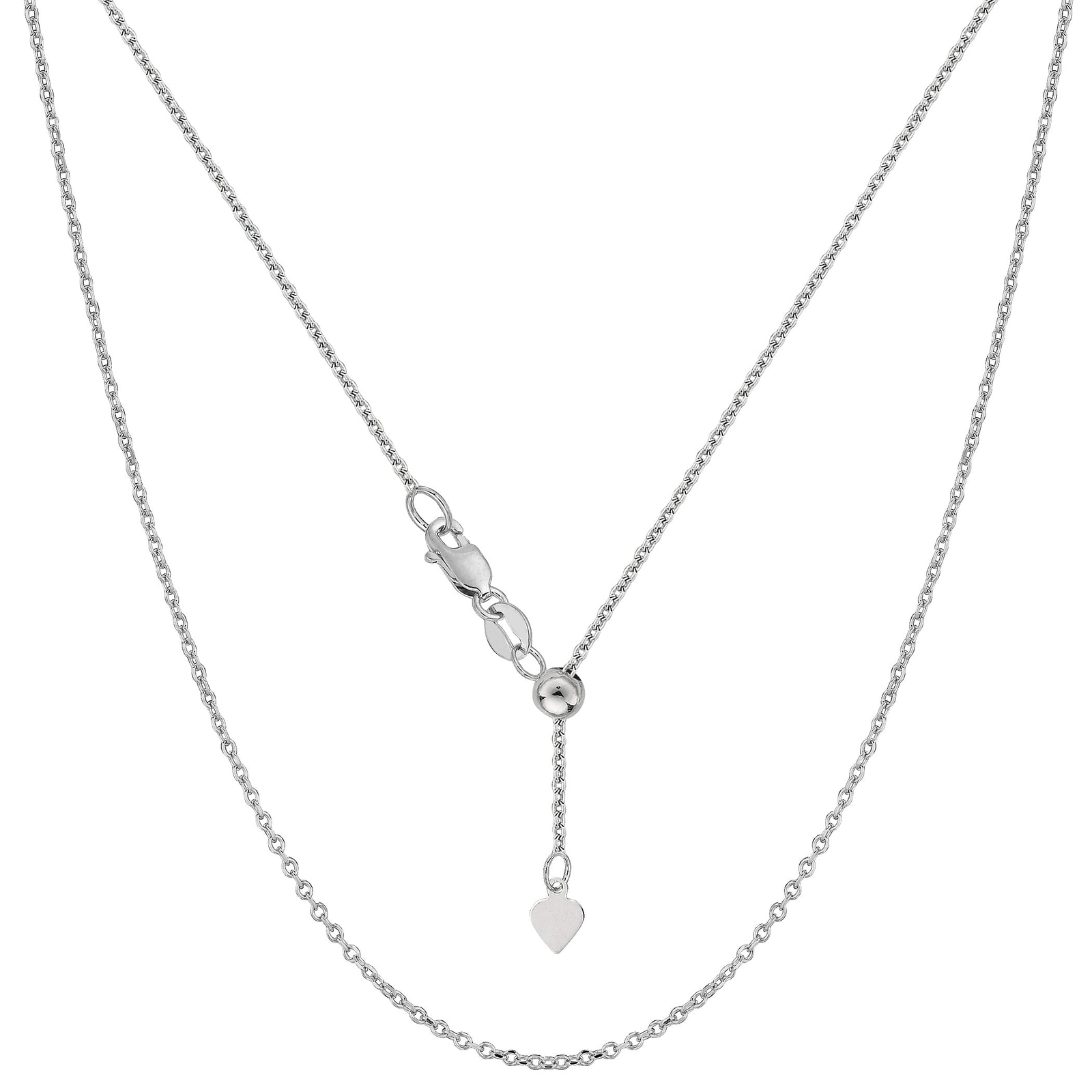 Sterling Silver Rhodium Plated Adjustable Cable Chain Necklace, 0.9mm, 22″
