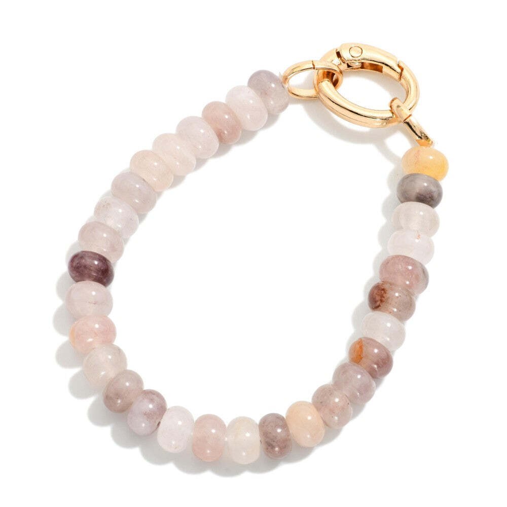 Natural Stone Beaded Stretch Bracelet Gold Toggle Clasp Neutral