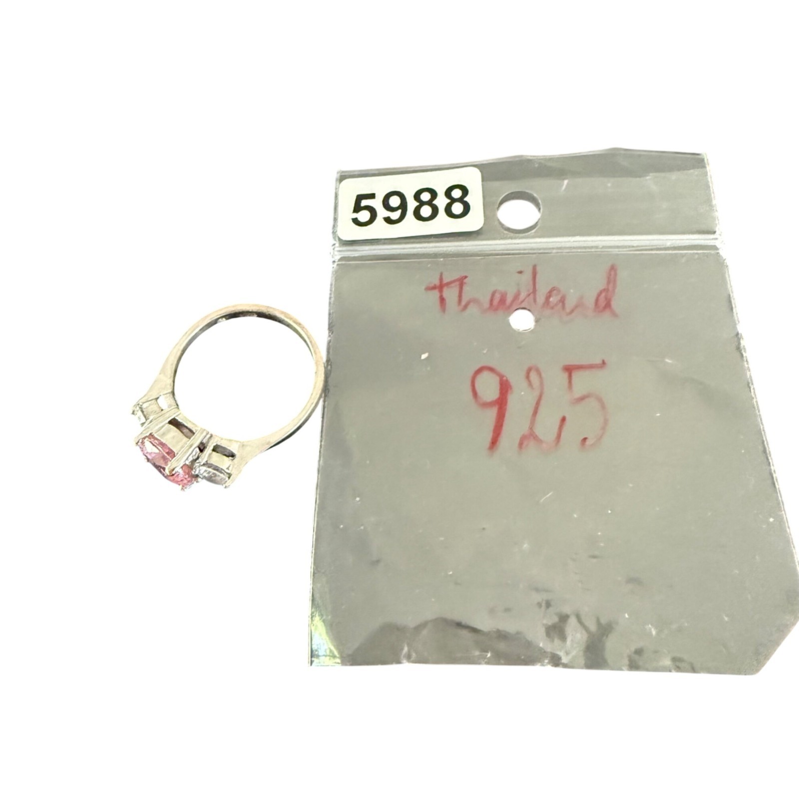 Sterling Silver Pink & White CZ Three-Stone Ring Oval Cut Size 9 Classic Design