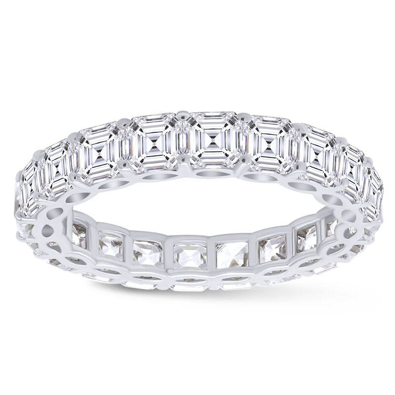 Simulated Asscher Diamond Eternity Band Ring In 14K Gold Plated Silver