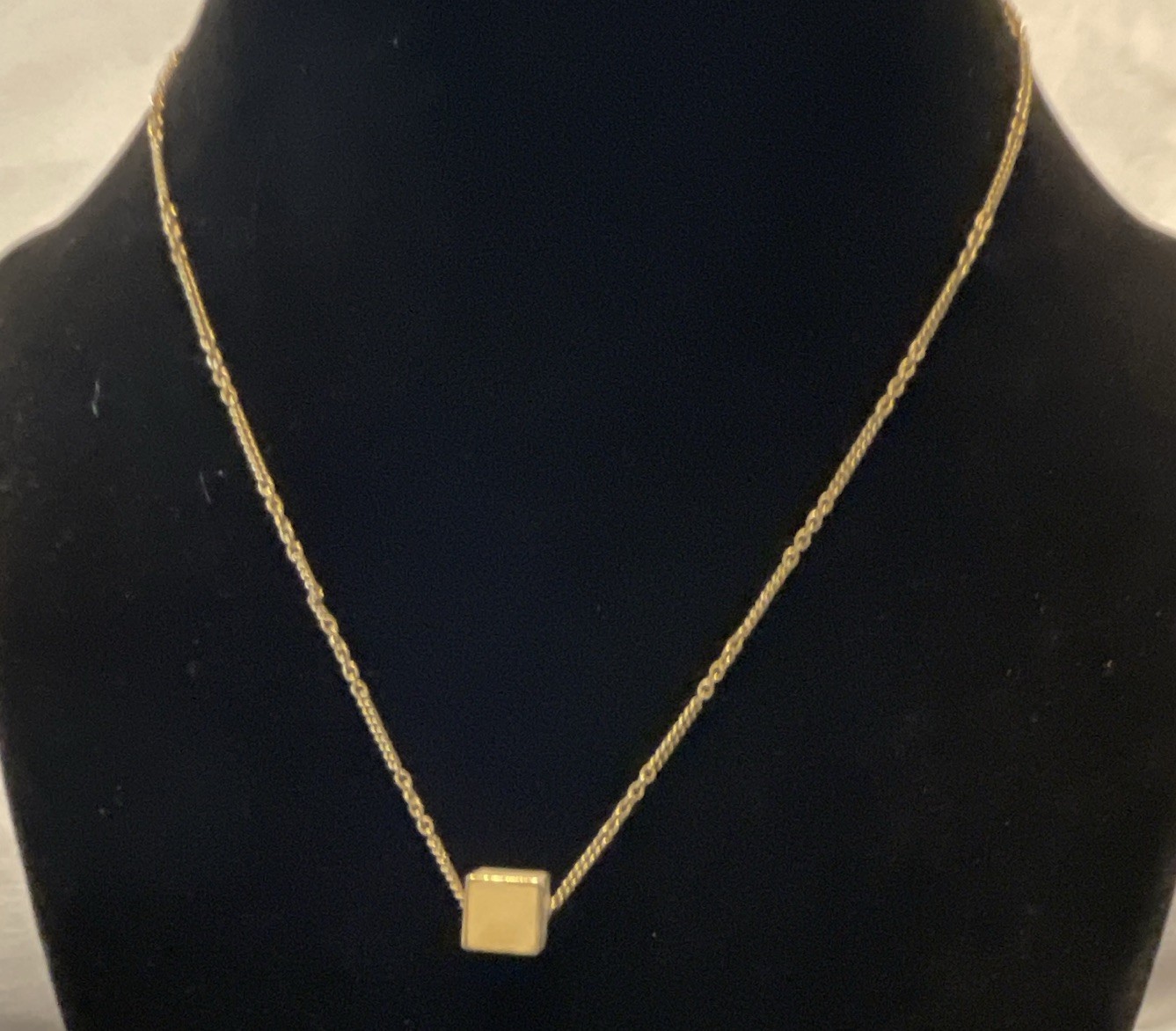 Monet Cream Enamel Gold Tone Block Charm Rolo Chain 15 in Necklace Vintage Clasp