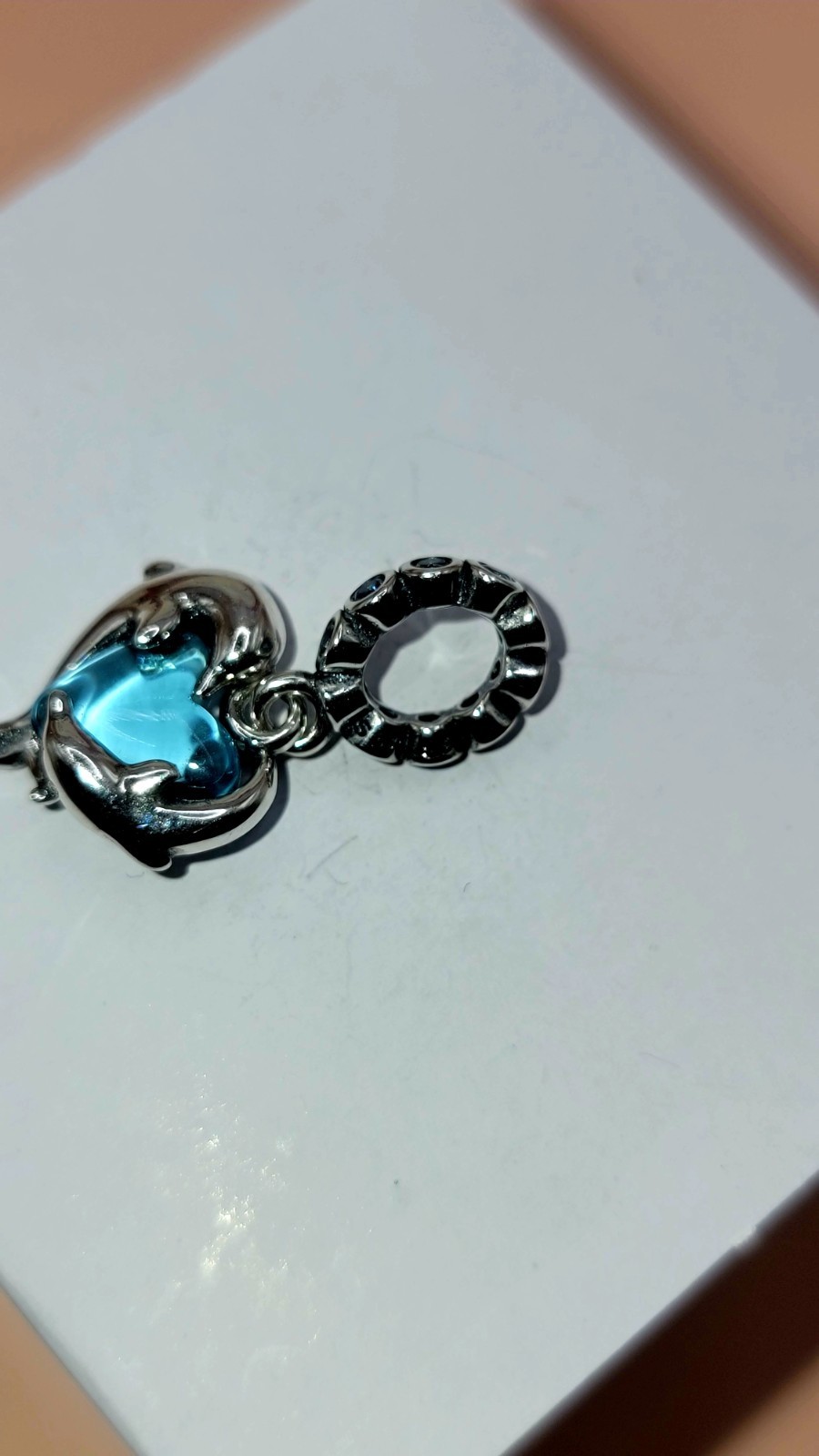 New Pandora Blue Murano Glass Dolphins Dangle Charm 925 # 793924C01 w/ Box E48