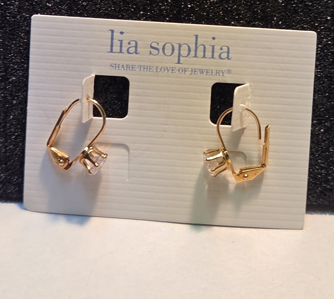 Lia Sophia “Shimmering” Gold Tone Cubic Zerconia Earrings Dangle
