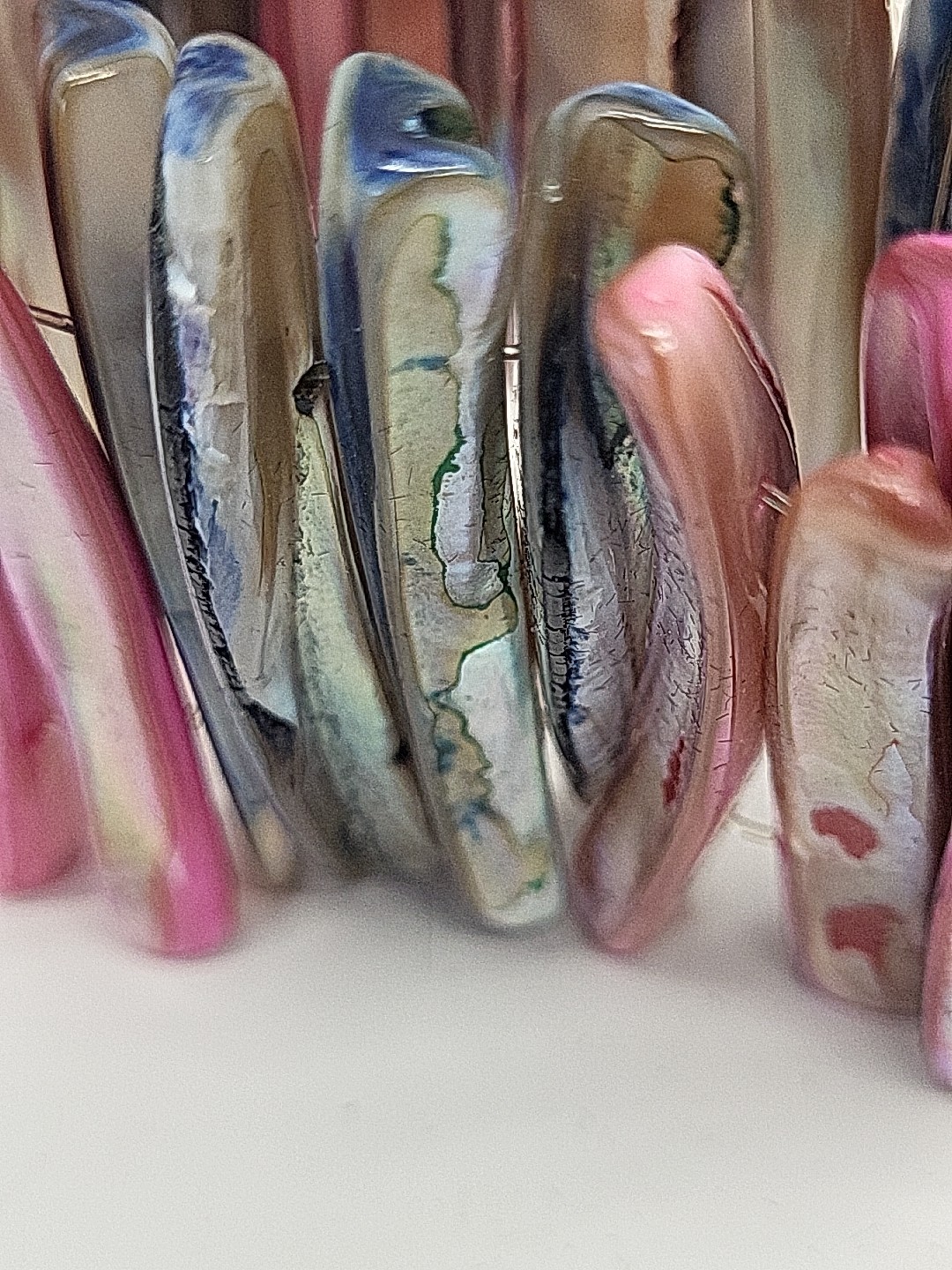 Vintage Chunky Beautiful Multicolor Mother Of Pearl Abalone Shell Pink Blue Gold