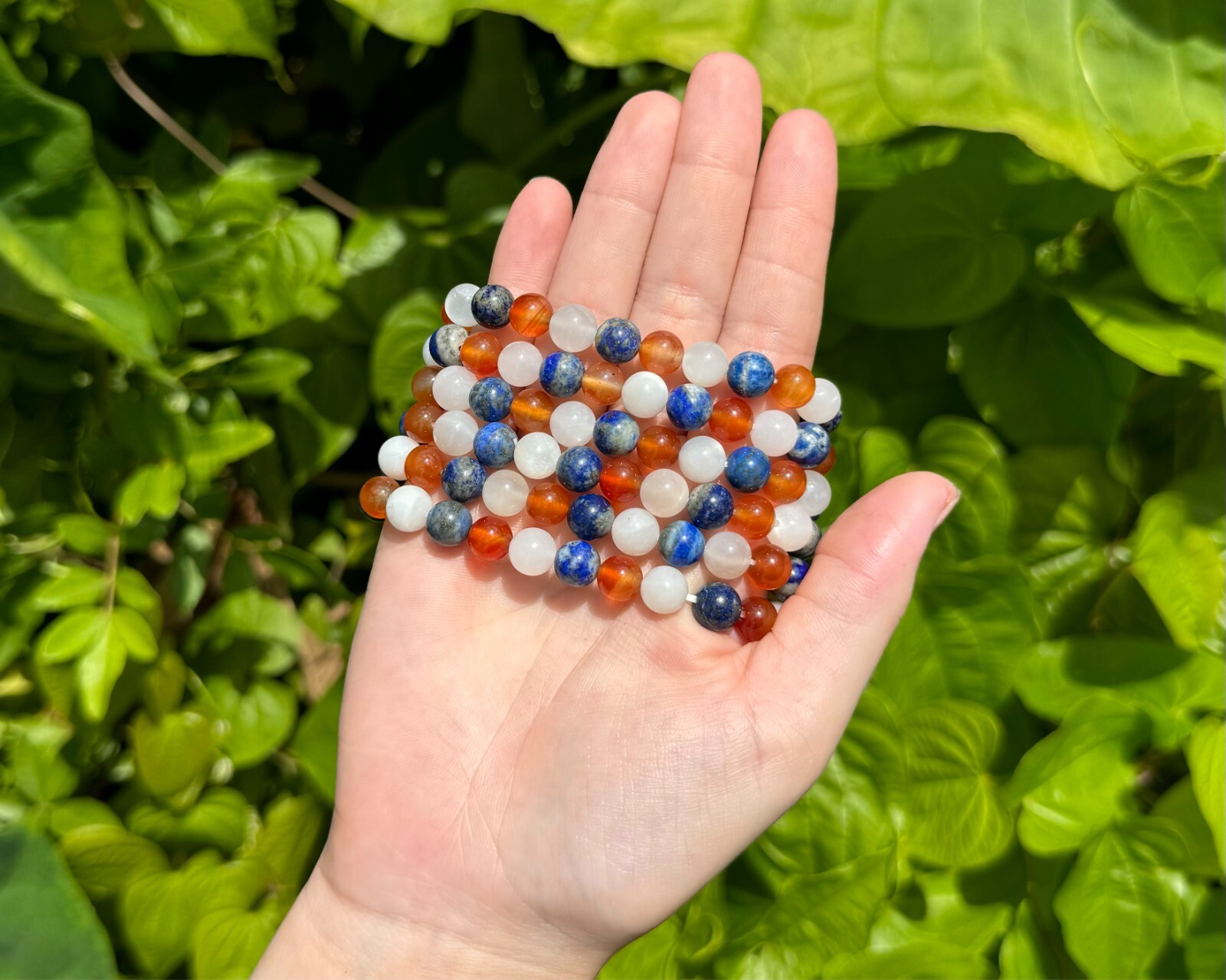 Confidence Bracelet: 8 mm Beads (Carnelian, Lapis Lazuli, & Moonstone Crystals)