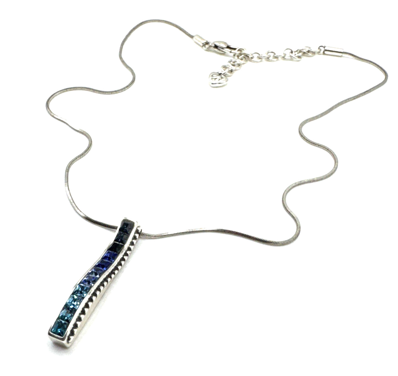 Brighton Spectrum Blue Ombre Crystals Rectangle Bar Silver Necklace 18″