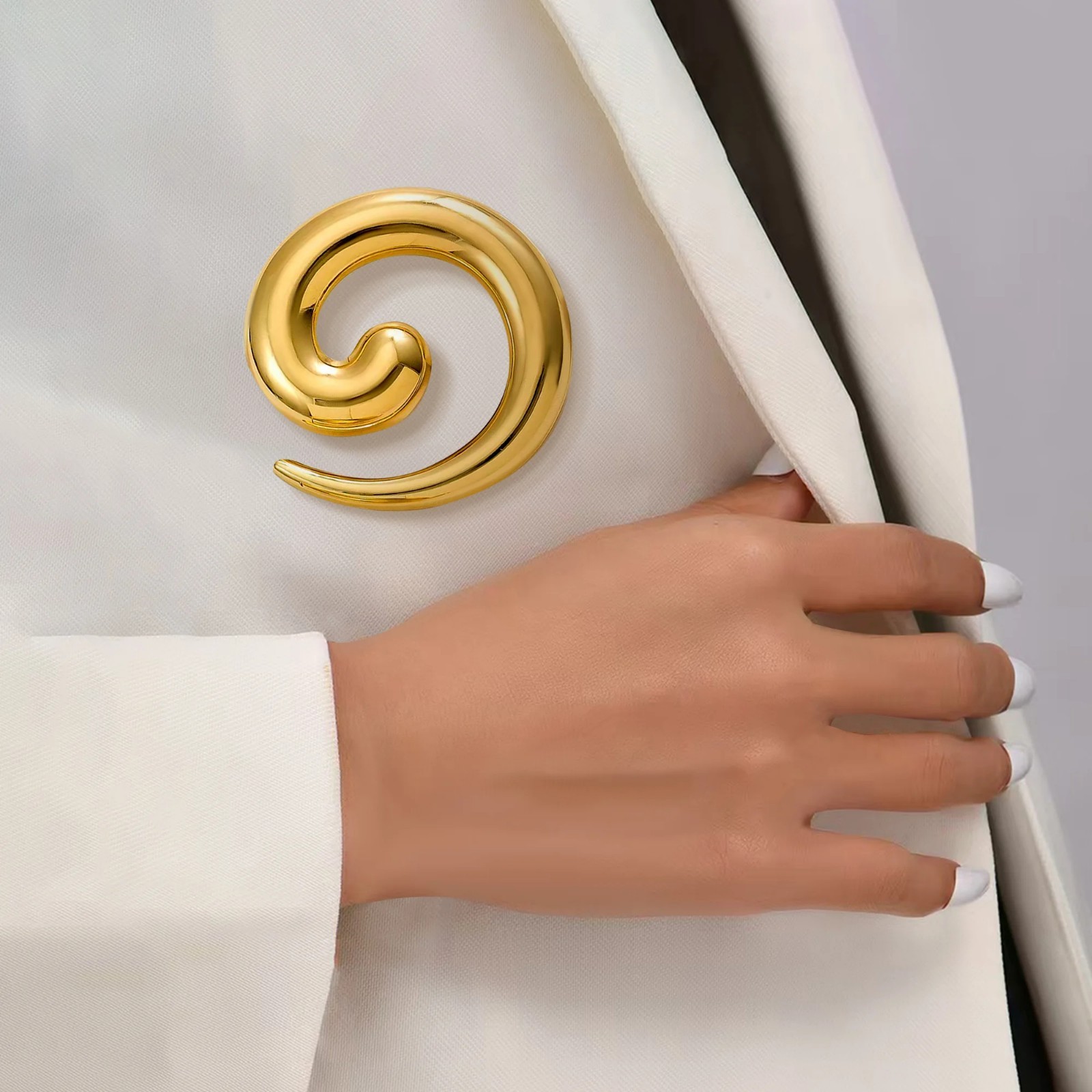 Stainless Steel Irregular Ring Brooches for Women Unisex Glossy Geometric Pins