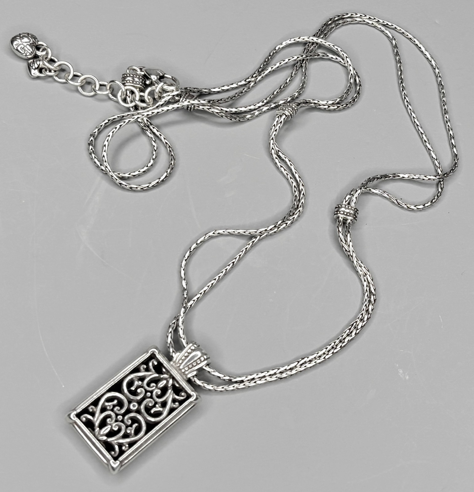 BRIGHTON Berkley Scroll Silver Pendant w/Long Necklace 24″/26″ Perfect!