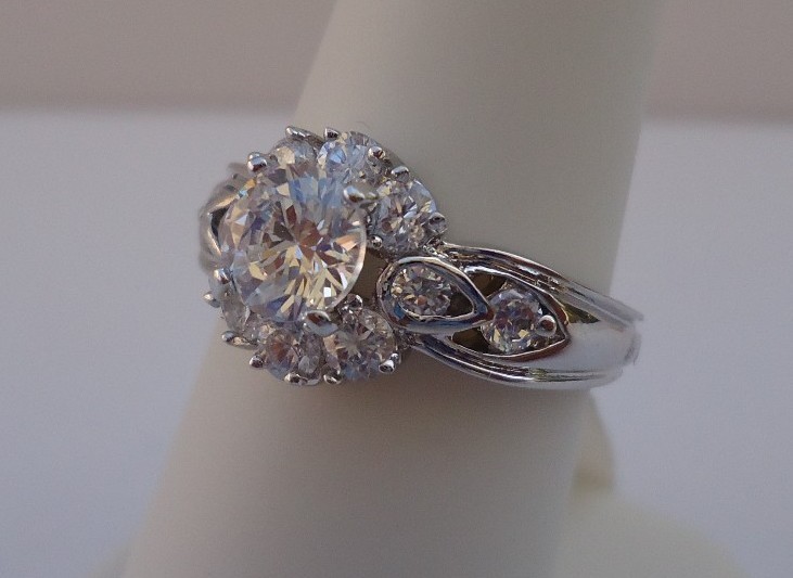 925 STERLING SILVER FLOWER RING W/ 2.50 CTS LAB SIMULATE DIAMOND SIZE 5,6,7,8,9