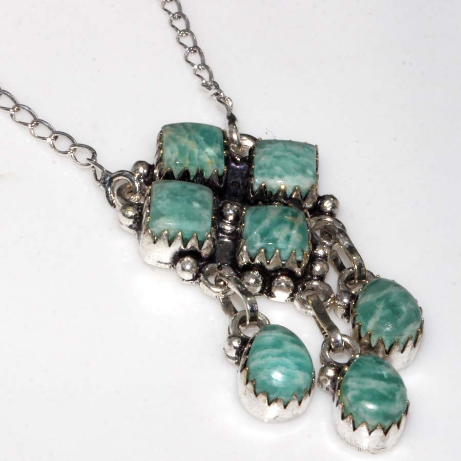 925 Silver Plated Decent Amazonite Necklace 20″ Wedding Jewelry Trendy GW