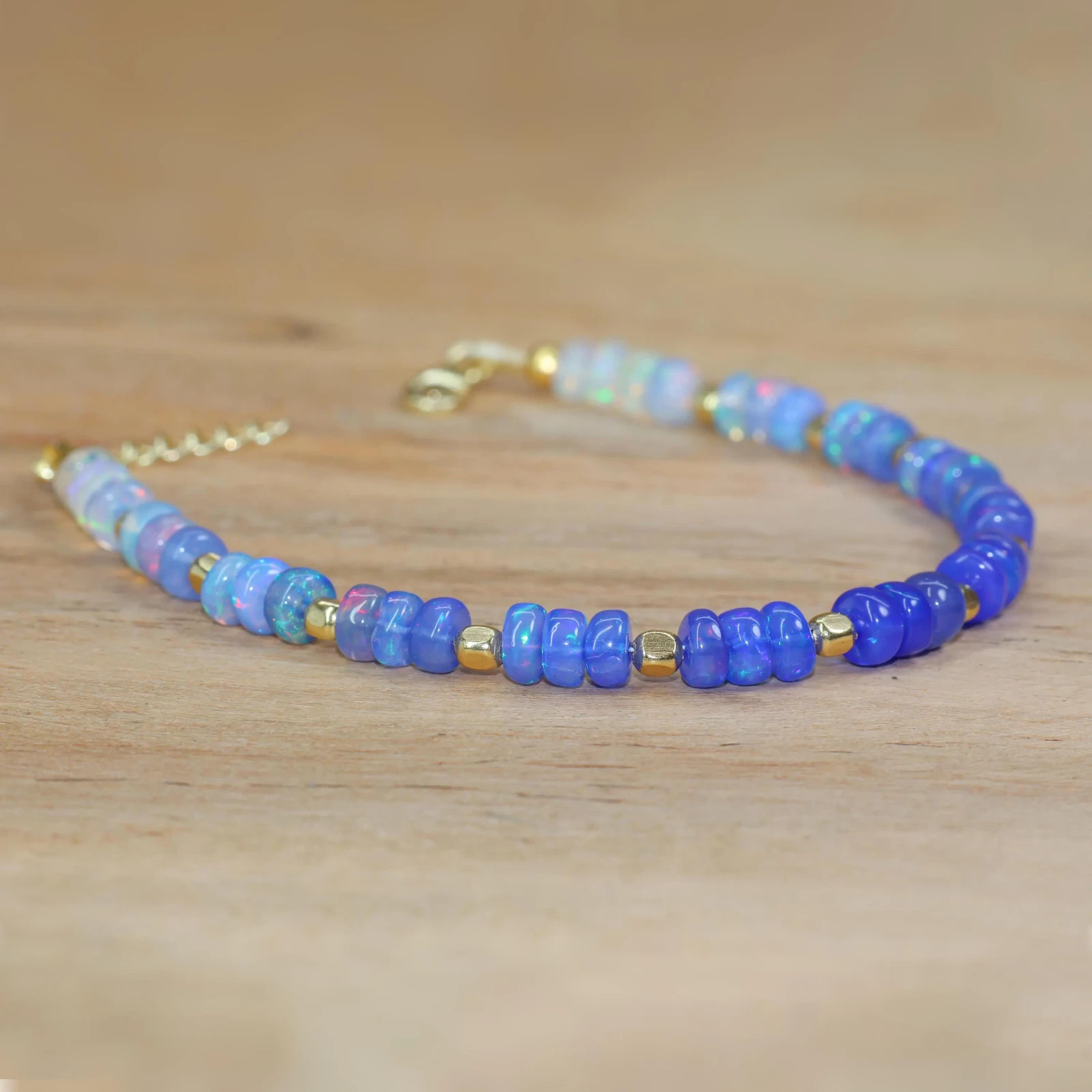 Blue Opal Smooth Beads Dainty Bracelet, AAA Ethiopian Opal Gemstone Jewelry