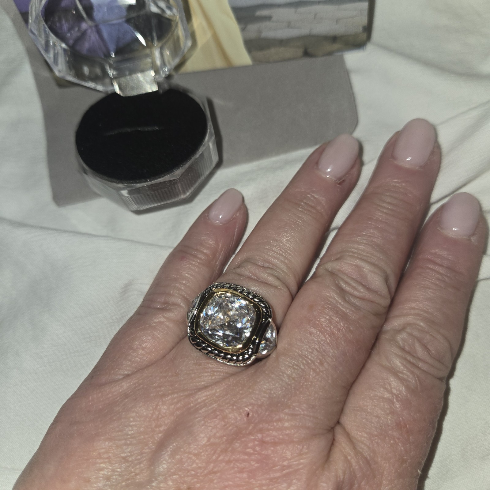 Freida Rothman FAS Crystal Cocktail Ring Two Tone Size 8