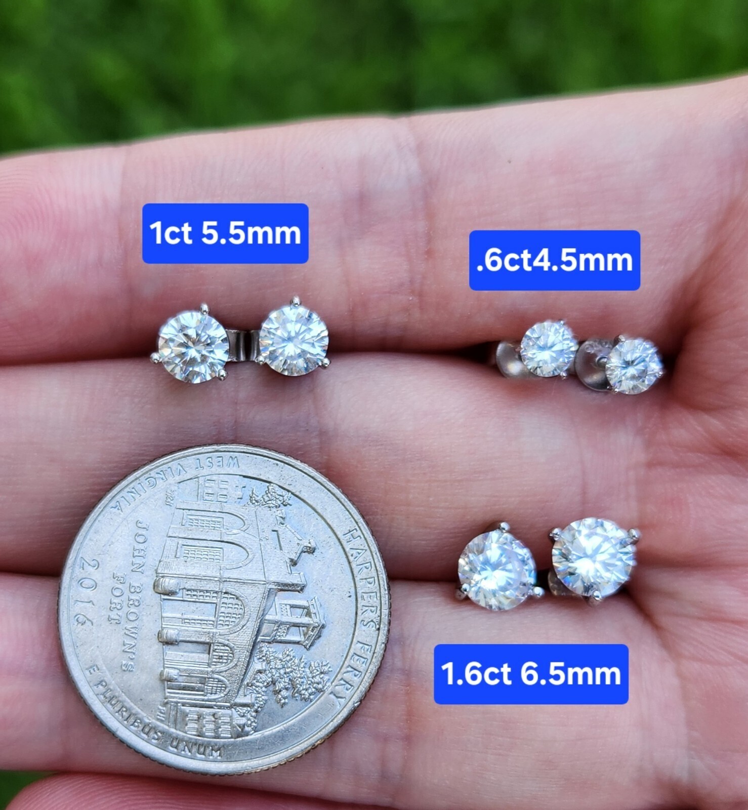 1CT Three Prong Moissanite 5.5mm Stud Earrings White Gold-Plated Silver