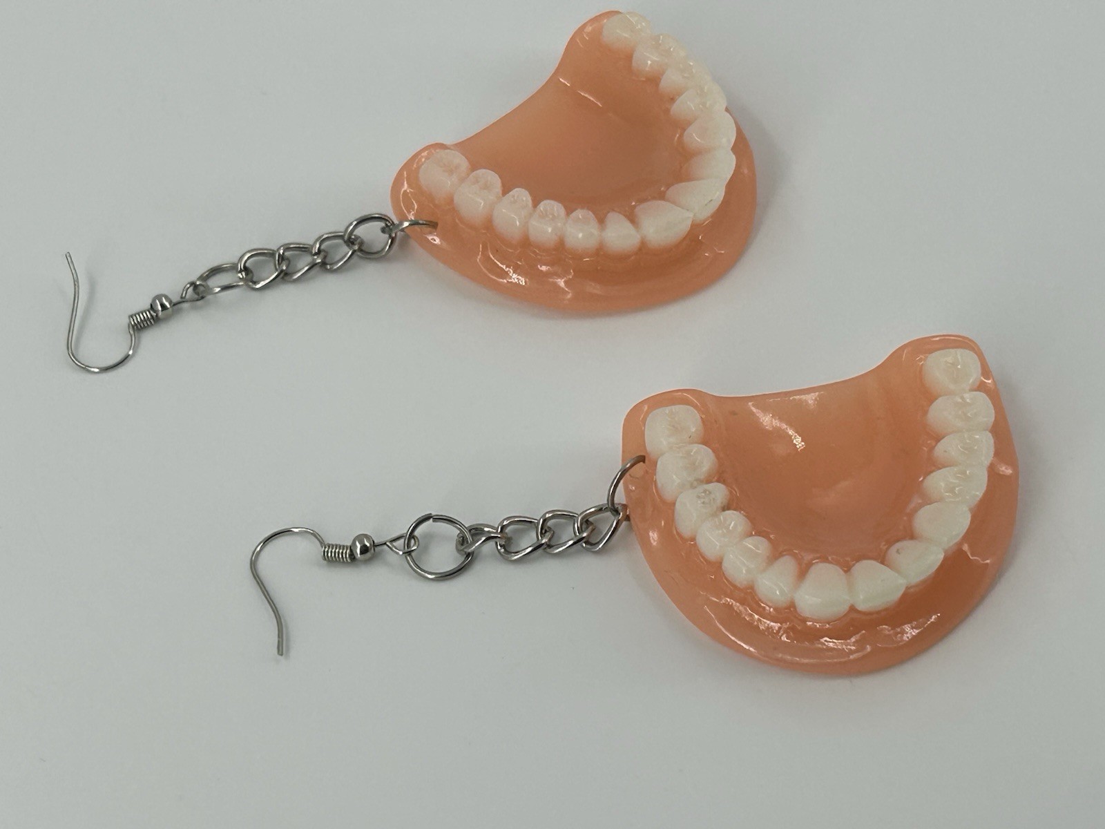 False Teeth Dentures Funny Acrylic Dangle Earrings Large 3.5 Inch Drop