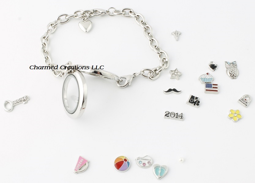 Floating Charm Memory Locket Chain Link Bracelet 25mm Mini Plain Silver Round