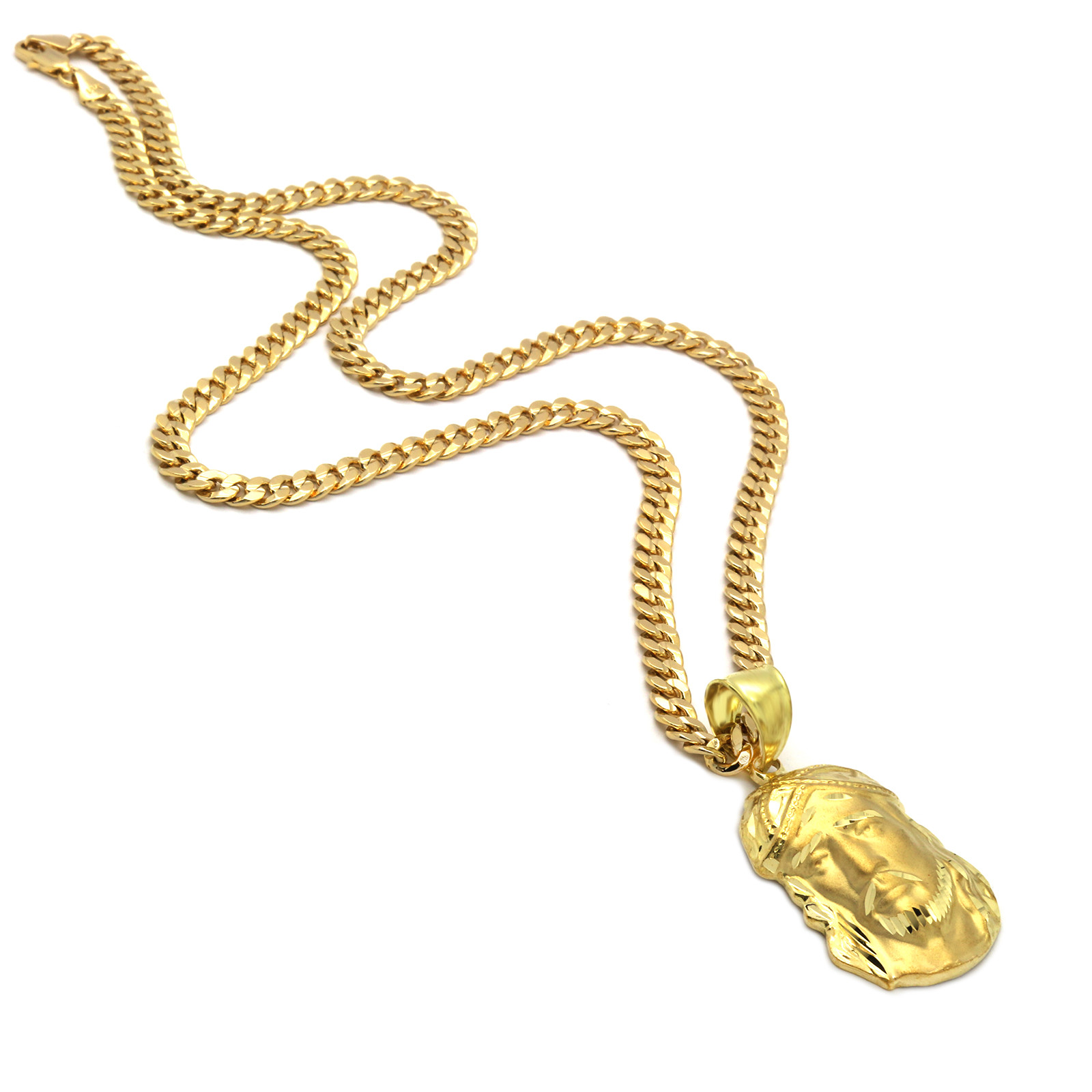 Mens 18k Gold Plated Hip Hop JESUS Pendant 5mm 24″ Cuban Necklace Chain