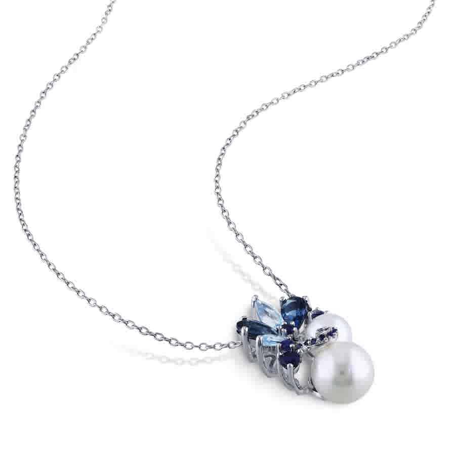 AMOUR White Cultured Freshwater Pearl, London and Sky-blue Topaz, and Sapphire