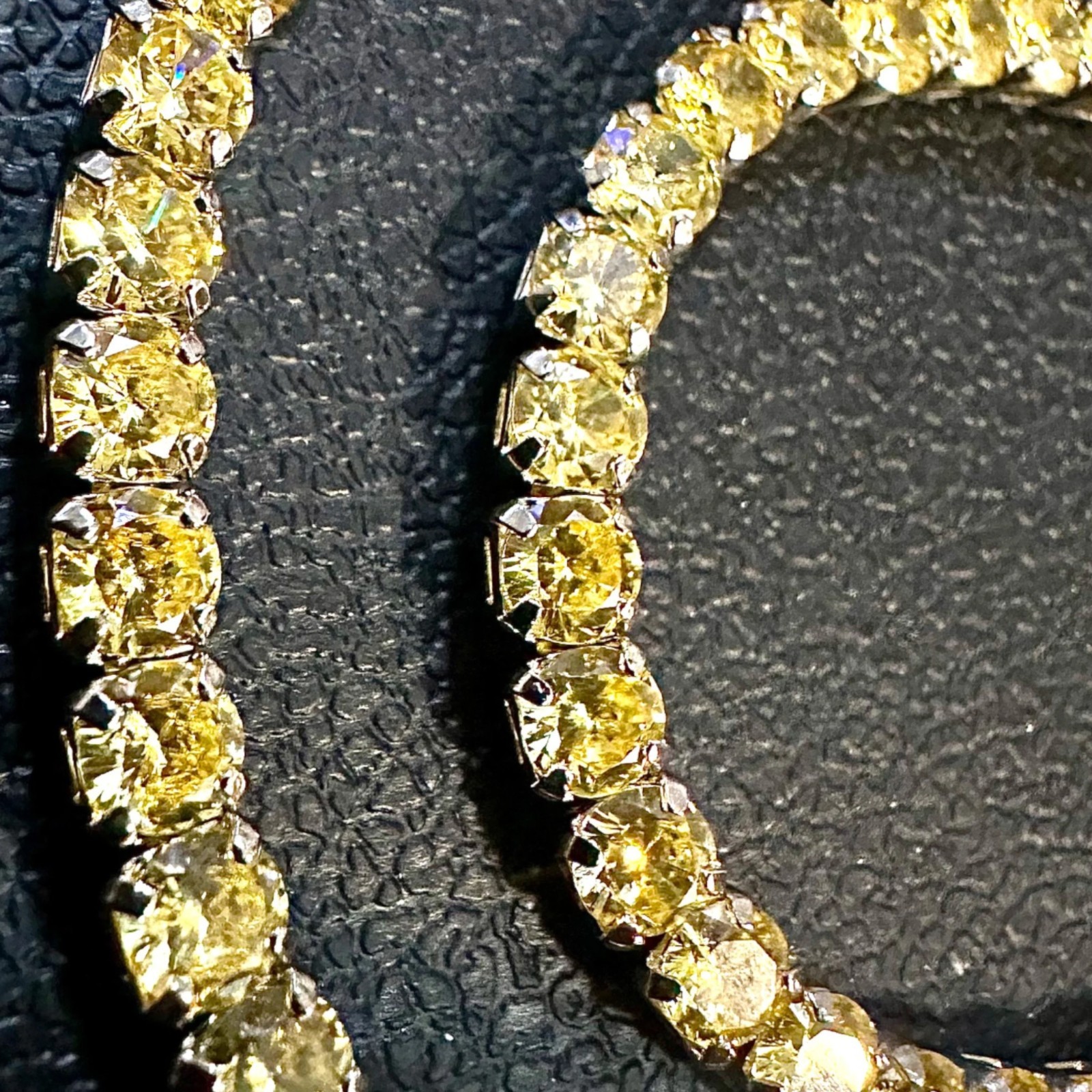 Yellow CZ Tennis Necklace 18in 4mm White Gold Plated Citrine Color Chain