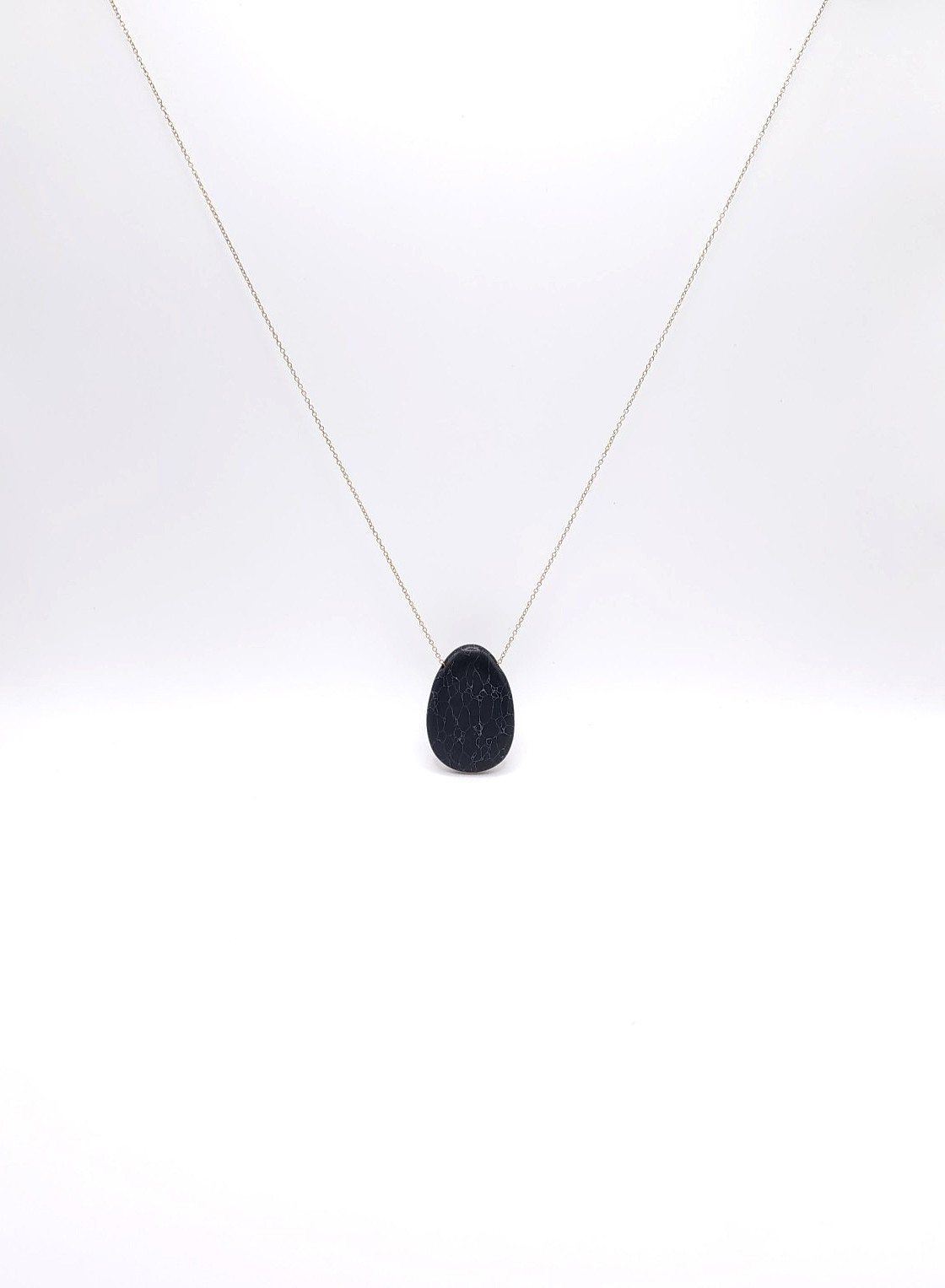 Black Agate Teardrop Pendant Necklace Gold Tone Statement Adjustable 32-35in