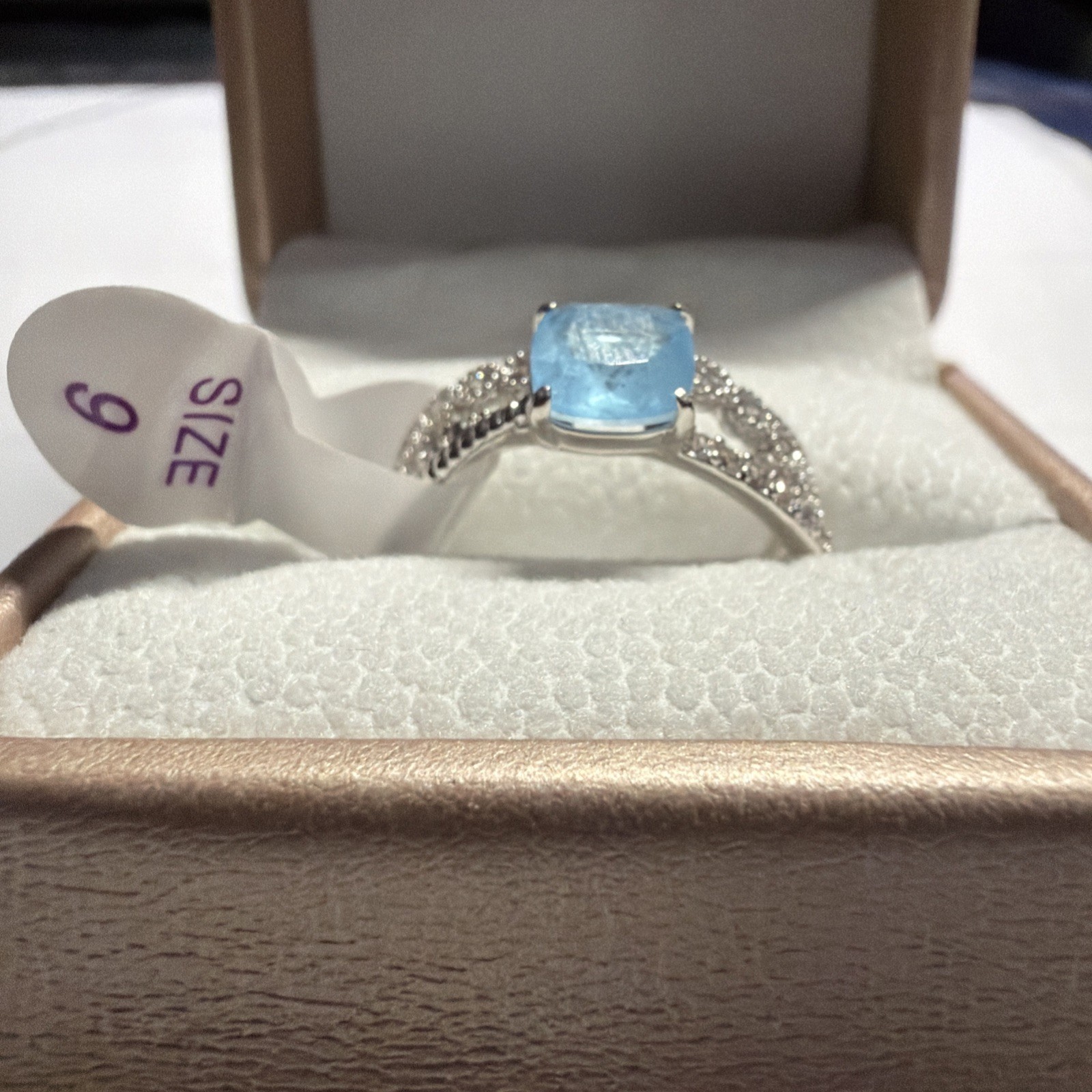 Size 9 Bomb Party Ring – RG36189 Three Suitors, One Prize – Baby Sky Blue Topaz