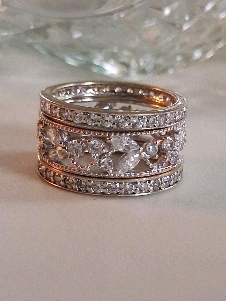 Designer 3 Ct Simulated Diamond 3-piece Eternity Band Ring Set Size 7 Sterling