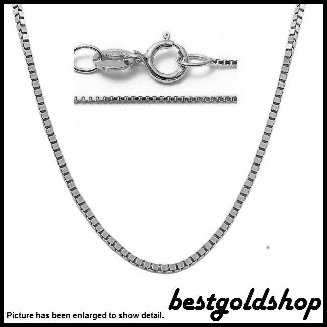 0.45mm Classic Baby Square Box Chain Necklace 14K WHITE GOLD Spring Ring Clasp