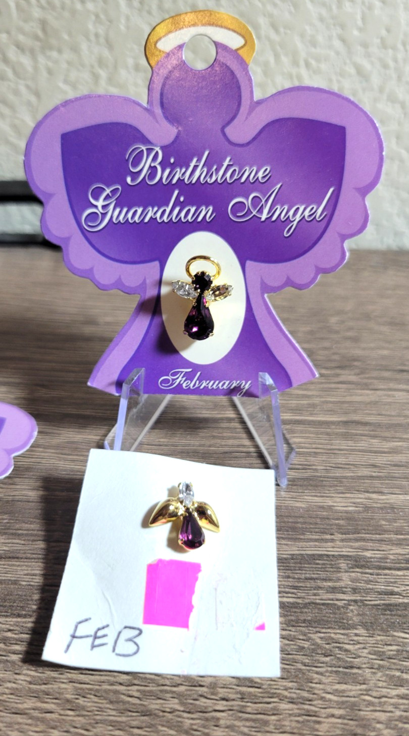 FEBRUARY BIRTHSTONE GUARDIAN ANGEL FASHION PINBACK + FREE MINI PIN NEW ON CARD