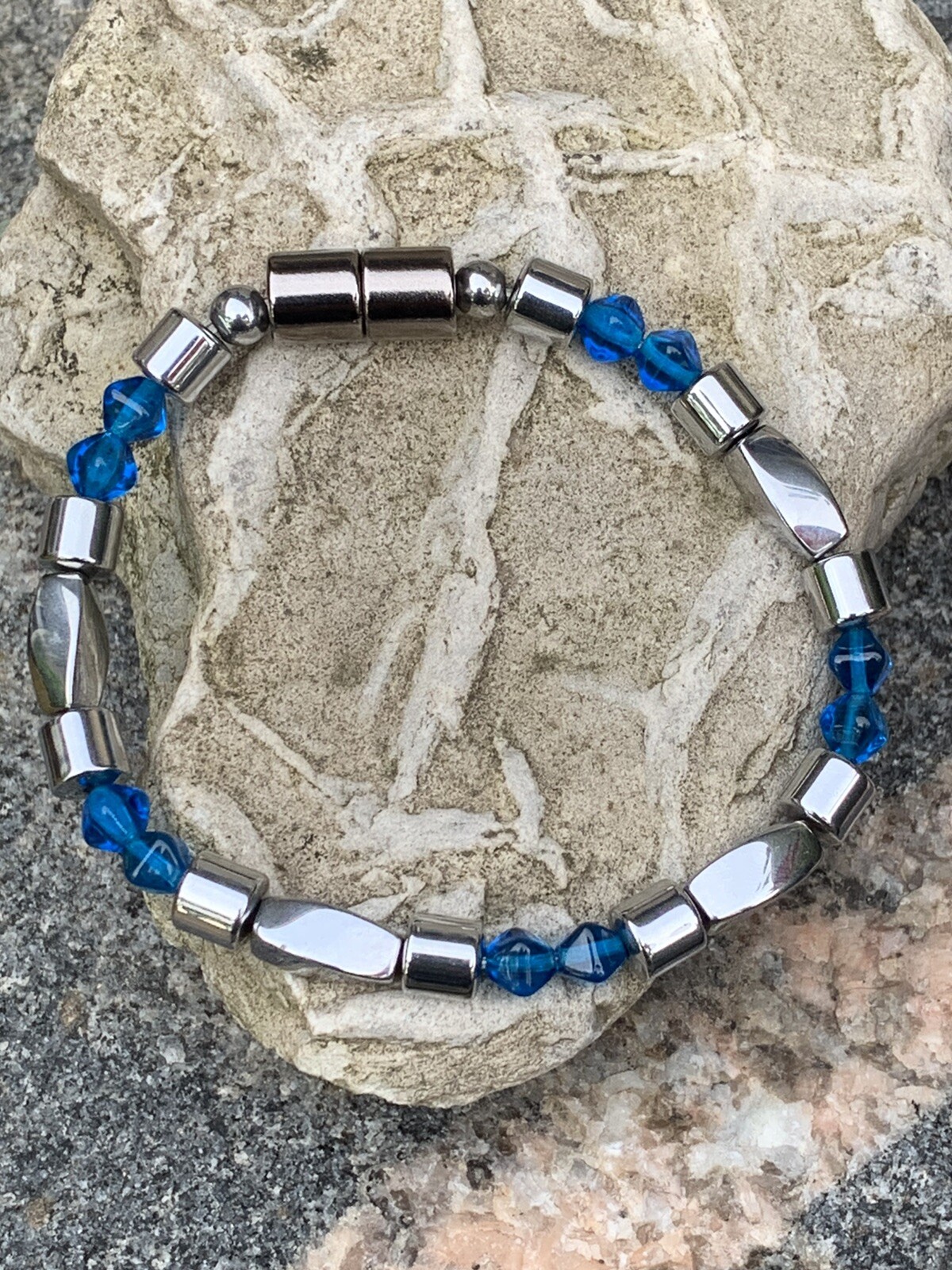 Mens Womens Silver Magnetic Hematite Bicone Capri Blue BRACELET ANKLET NECKLACE