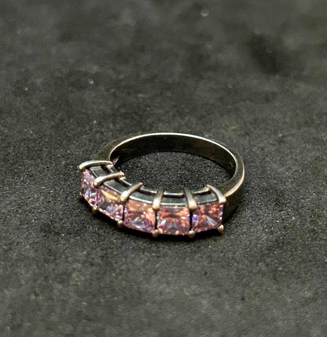 925 Sterling Tarnished Square Pink CZ Ring 5.5mm Sz 6 – 3.61g