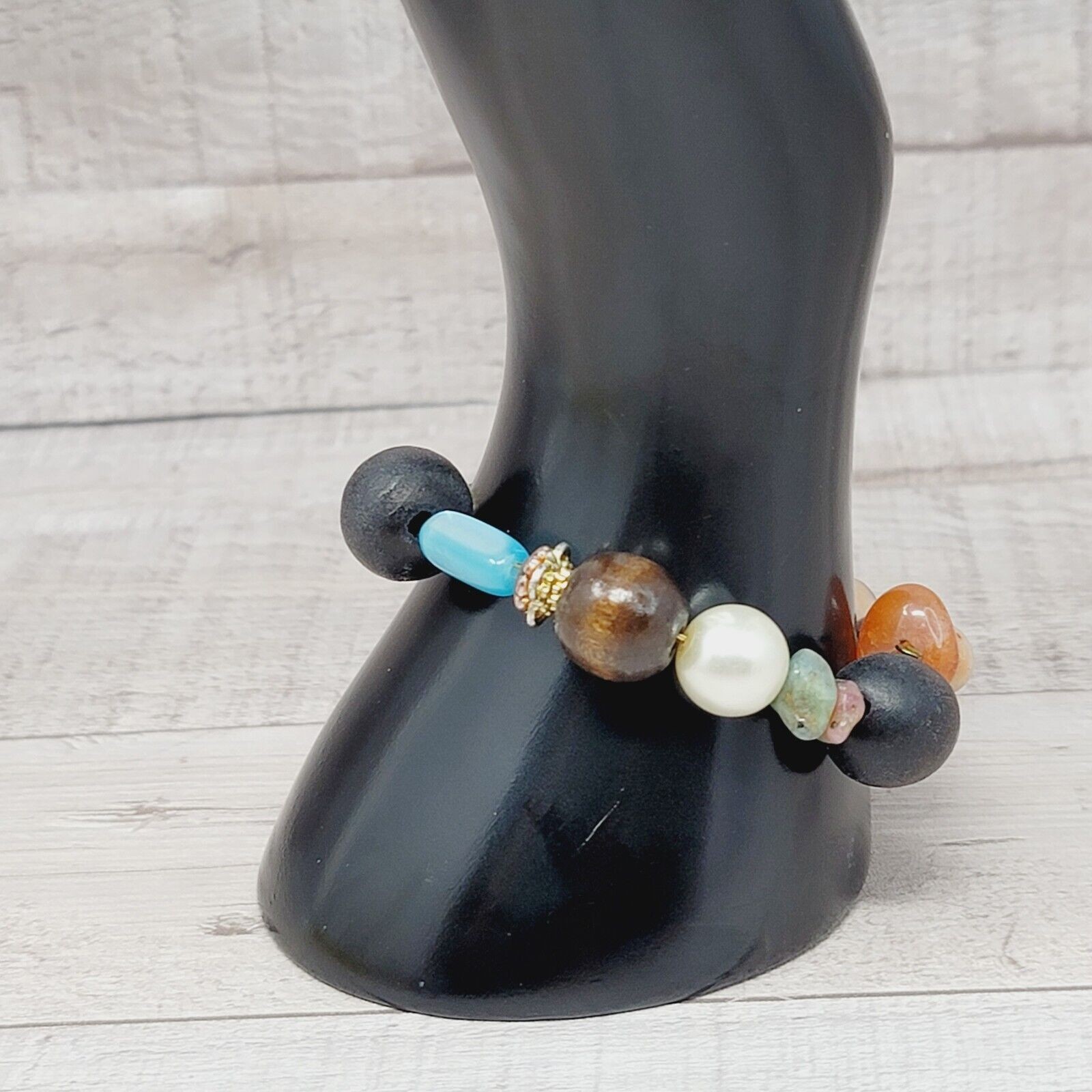 Memory Wire Bracelet Natural Stone Wood Acrylic Glass Beads Multi Color 6″ to 8″
