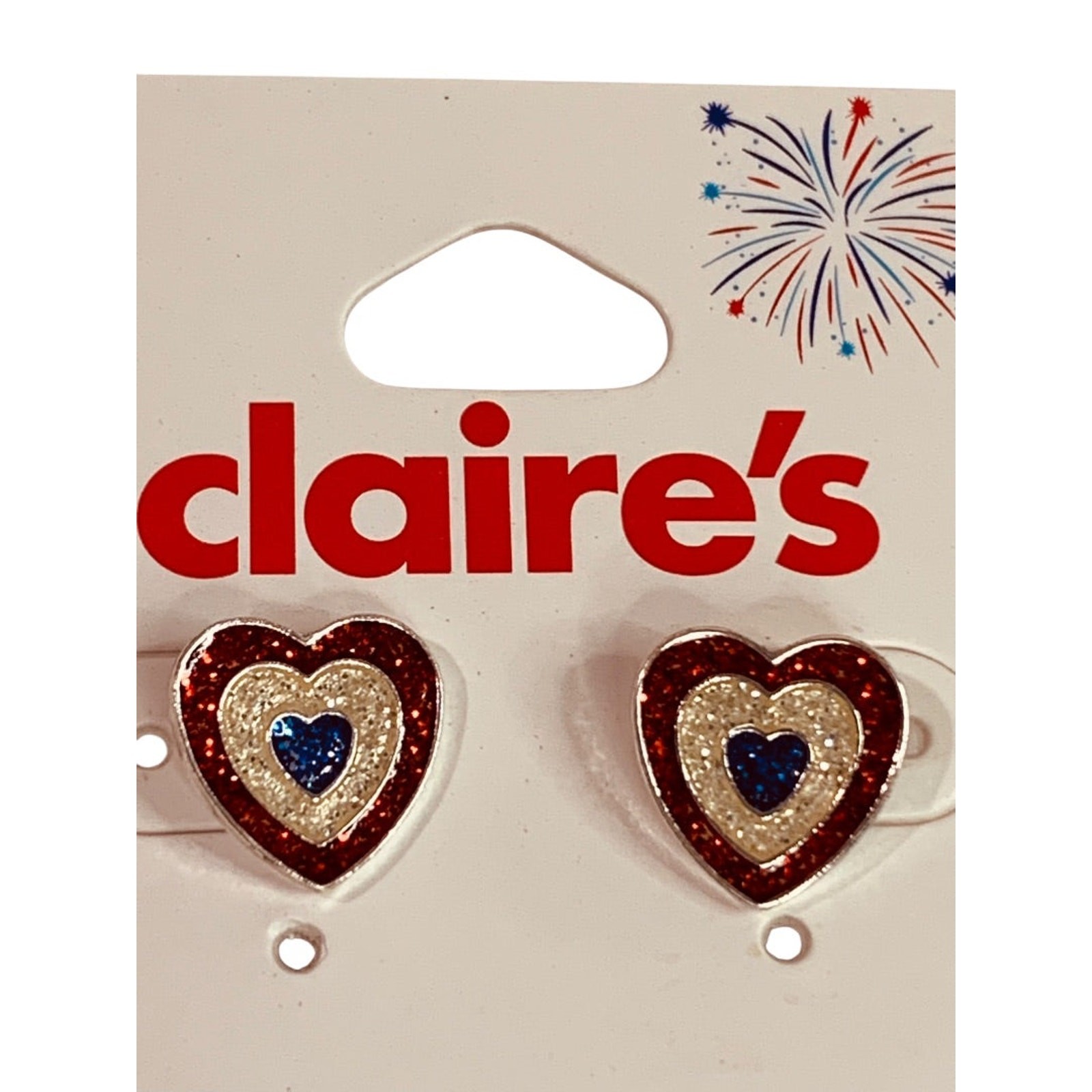 Claires New Post Pierced Earrings Patriotic Sparkly Heart