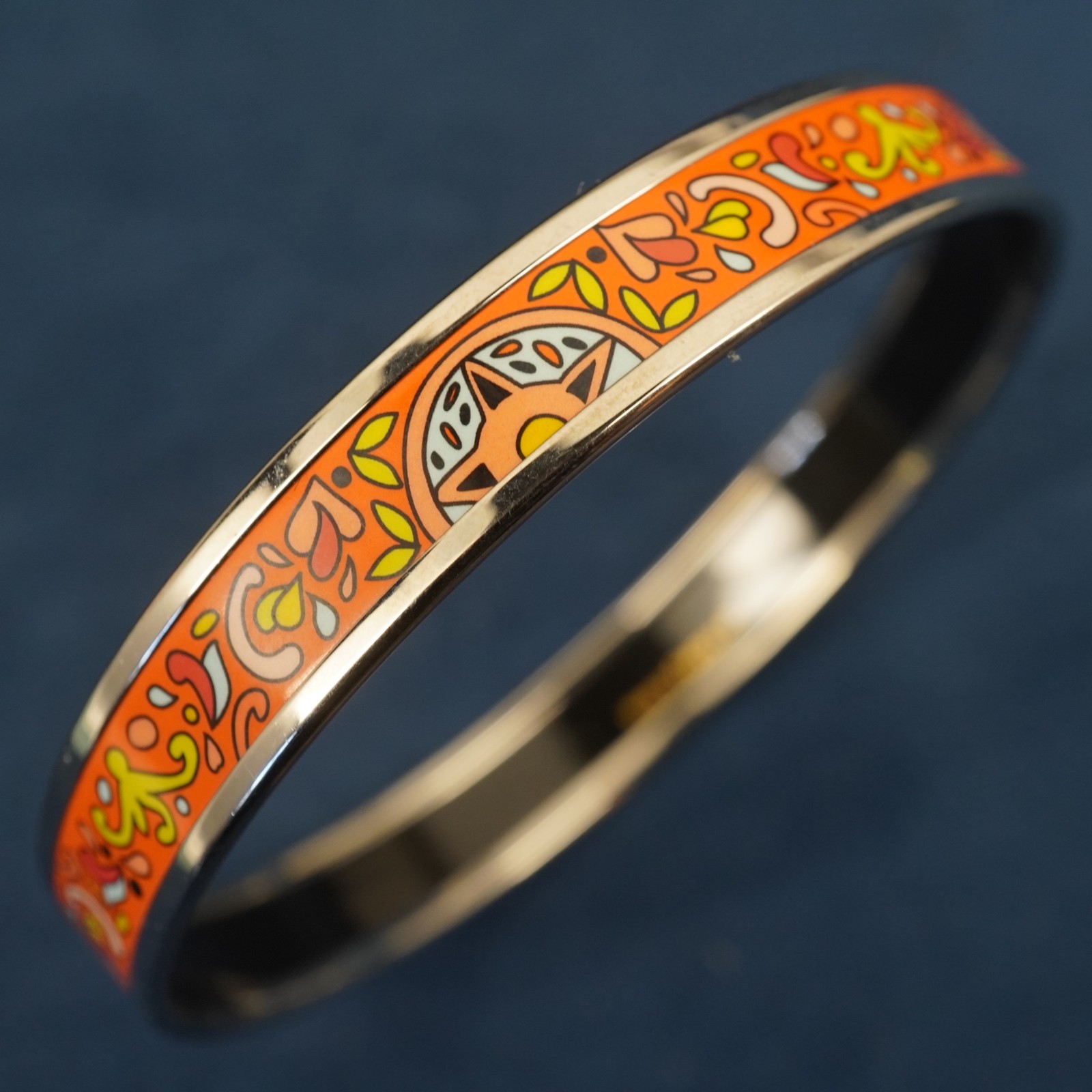 Hermès Palladium Plated Printed Enamel Narrow Bangle, Sz GM – Free Shipping USA