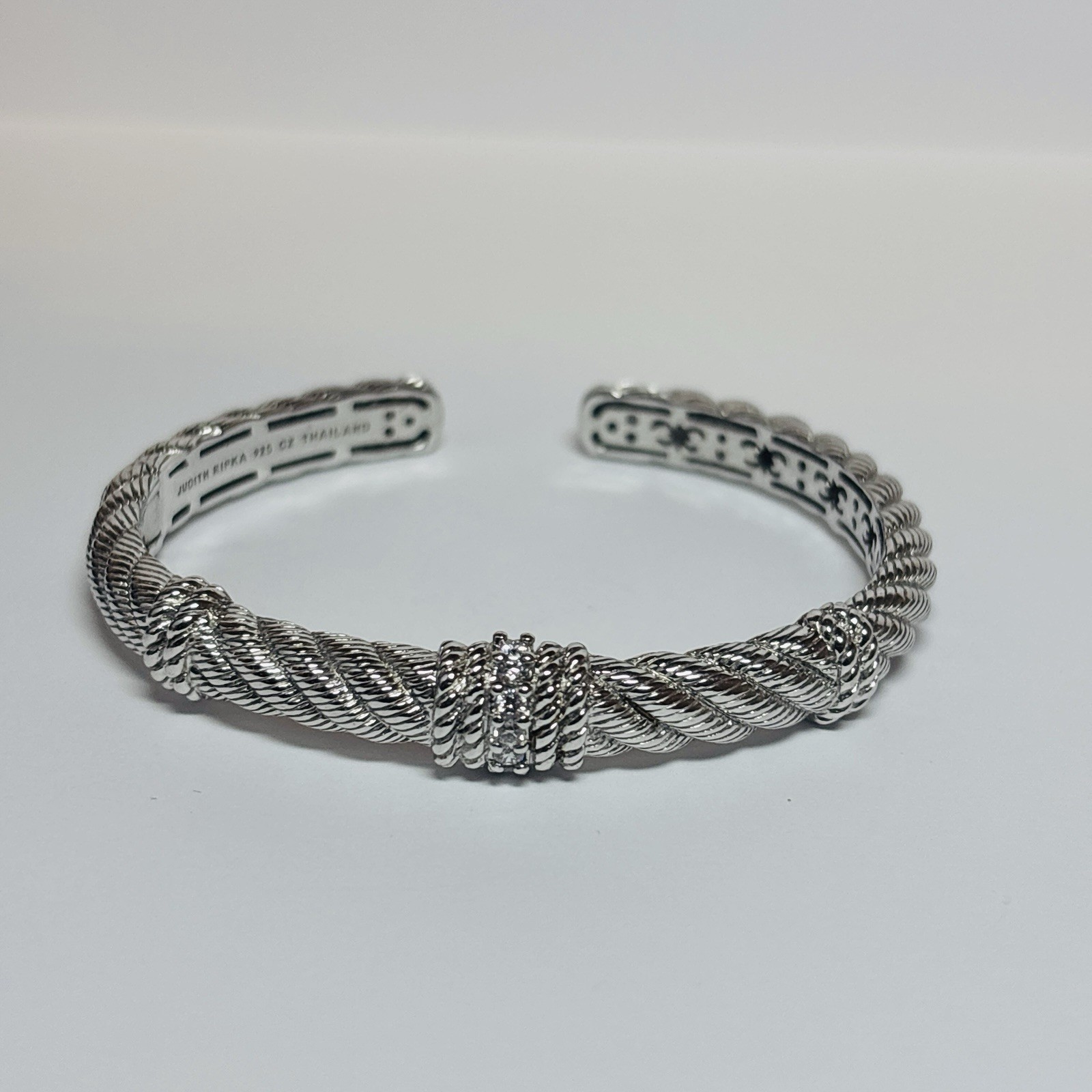 Judith Ripka Sterling 925 Silver CZ Cable Cuff Bracelet 6 in-.74