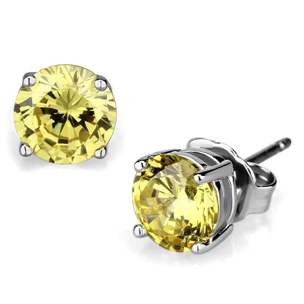 Women’s Brass Rhodium CZ Citrine Yellow 3.00(g) Stud Earrings