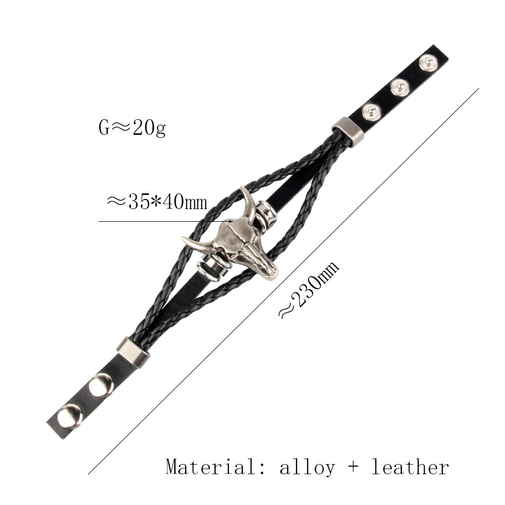 Men Punk Rocker Biker Bracelet Gothic Rock Heavy Leather Wristband Hiphop Cuff