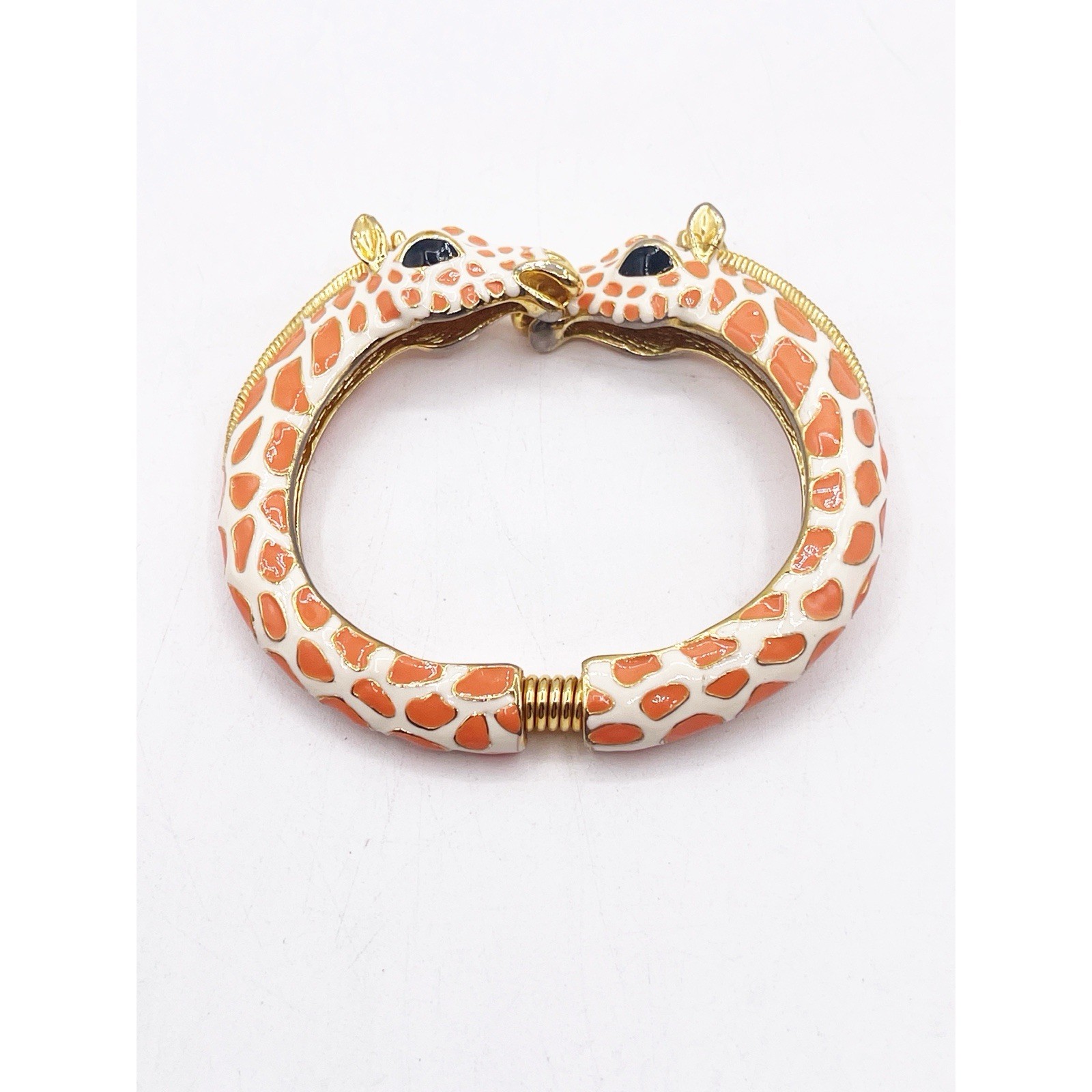 VTG KJL Giraffe Head Bangle Bracelet Orange Enamel Gold Tone Clamper Designer